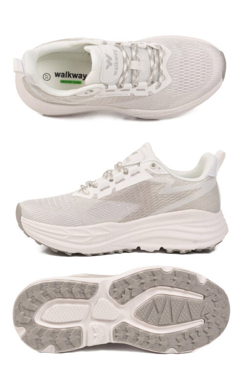 Beyaz Gümüş Fileli Hafif Esnek Hafızalı Taban Unisex Spor Ayakkabı Flexion G