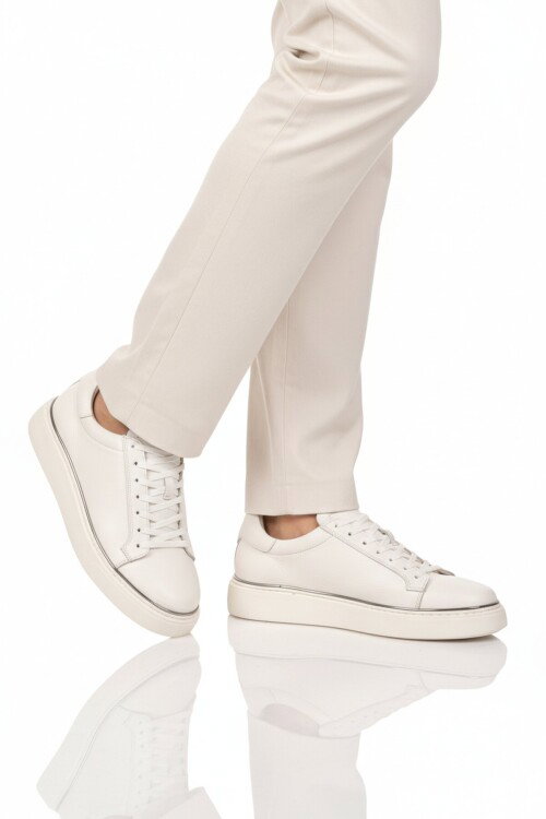 Premium Beyaz Hakiki Deri Erkek Casual Ayakkabı 2689 M