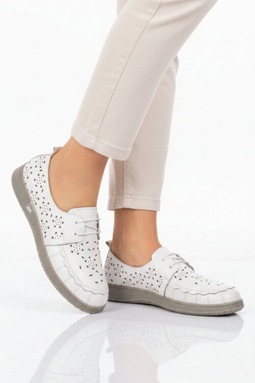 Beyaz Hakiki Deri Kadın Casual Ayakkabı 2084 Z