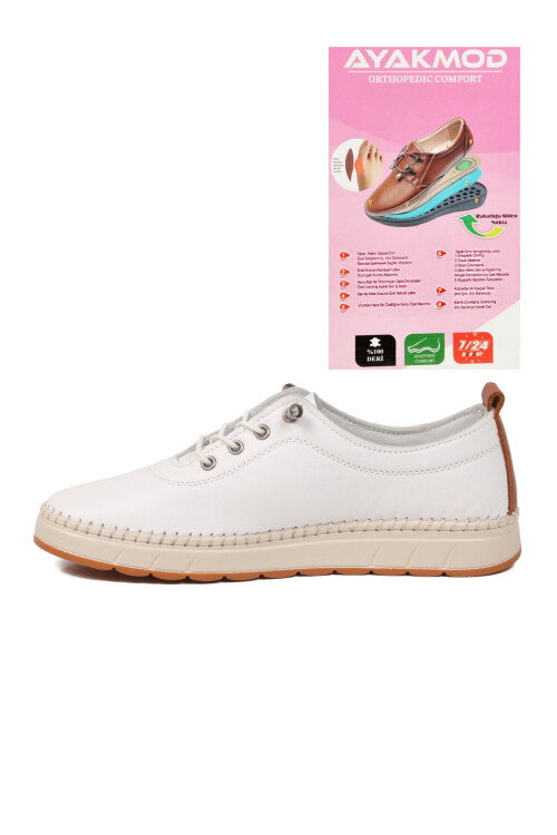 Beyaz Hakiki Deri Ortopedik Kadın Casual Ayakkabı 3030 Z
