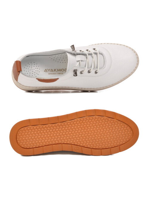 Beyaz Hakiki Deri Ortopedik Kadın Casual Ayakkabı 3030 Z