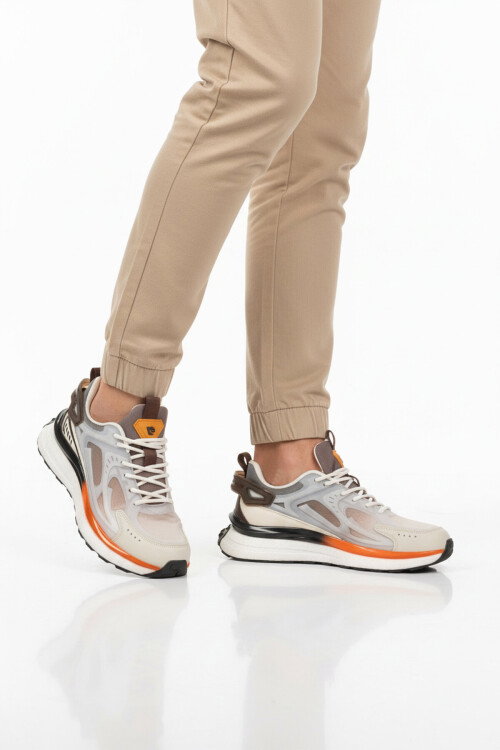 Beyaz Kahve Fileli Hafif Esnek Erkek Spor Ayakkabı PCI-10105 M