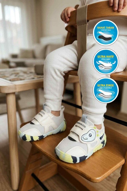 Beyaz Lacivert Cırtlı Fileli Hafif Anatomik Bebek Spor Ayakkabı 26Y701 B