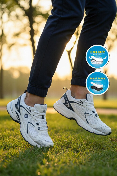 Beyaz Fileli Hafif Esnek Hava Alabilen Erkek Spor Ayakkabı 101 24038 Hader M