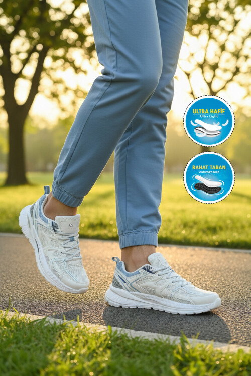 Beyaz Fileli Hafif Esnek Erkek Spor Ayakkabı 101 25021 Blausee M