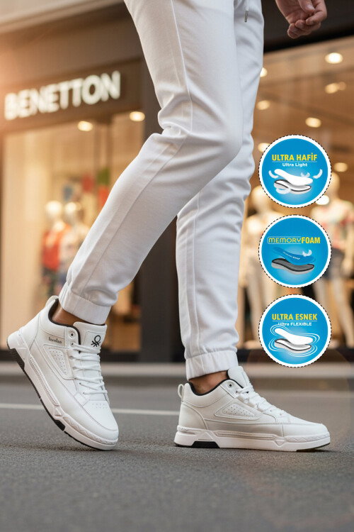 Beyaz Bağcıklı Bilek Boy Erkek Sneaker BNI-11196 M