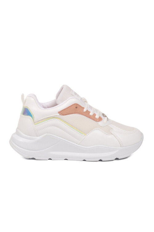 White Powder Thick Sole Lace-Up Womens Sneakers 051 G
