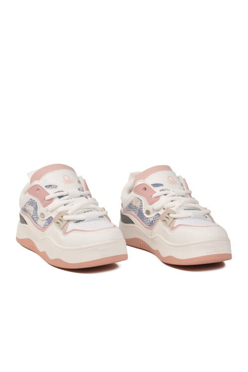 Beyaz Pudra Bağcıklı Hafif Esnek Kadın Spor Ayakkabı BN-12157 G