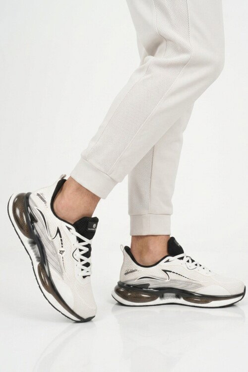 Beyaz Siyah Hafif Esnek Bağcıklı Erkek Spor Ayakkabı Amelıe 101 25087-M