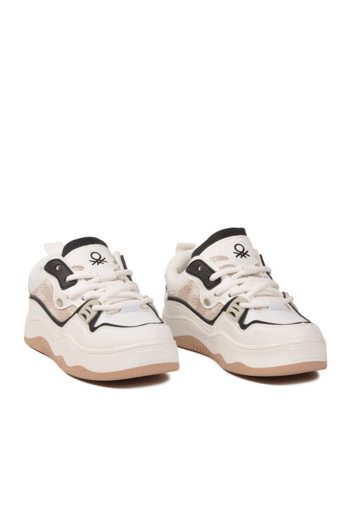 Beyaz Siyah Bağcıklı Hafif Esnek Kadın Spor Ayakkabı BN-12157 G