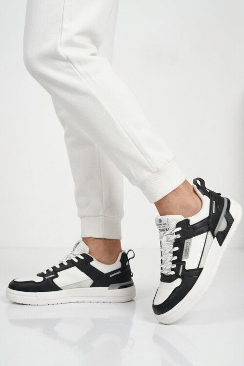 Beyaz Siyah Bağcıklı Hafif Esnek Erkek Sneaker Soprano 101 25205 M