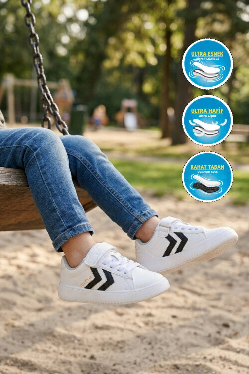 Beyaz Siyah Cırtlı Hafif Cilt Unisex Çocuk Spor Ayakkabı 900869 Hml Malmo Jr