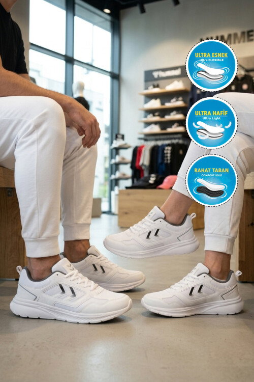 Beyaz Siyah Fileli Hafif Esnek Unisex Spor Ayakkabı 900895 Hml Rush II