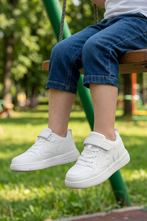 Beyaz Cırtlı Hafif Unisex Çocuk Spor Ayakkabı Eldon P
