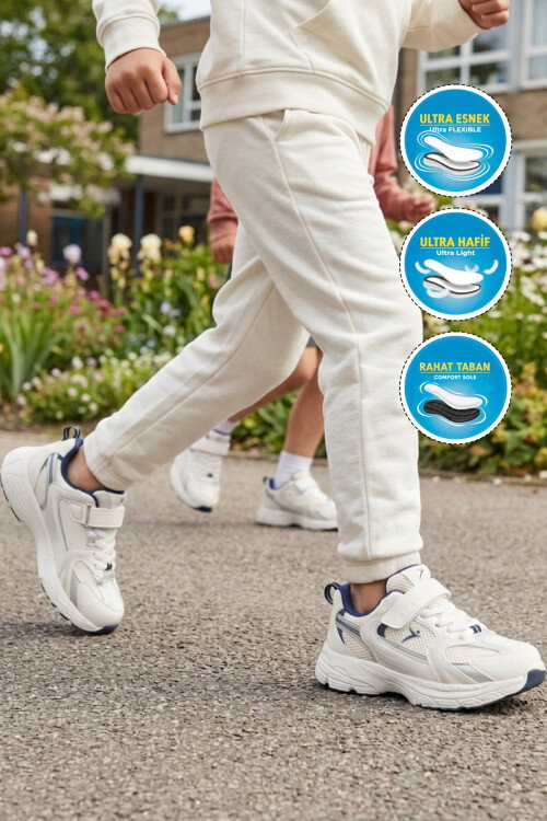 Beyaz Fileli Hafif Esnek Unisex Çocuk Spor Ayakkabı Terra F