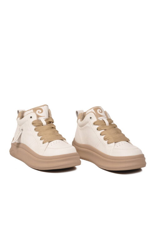 Beyaz Bilek Boy Kaymaz Taban Kadın Bağcıklı Sneaker 11517 G