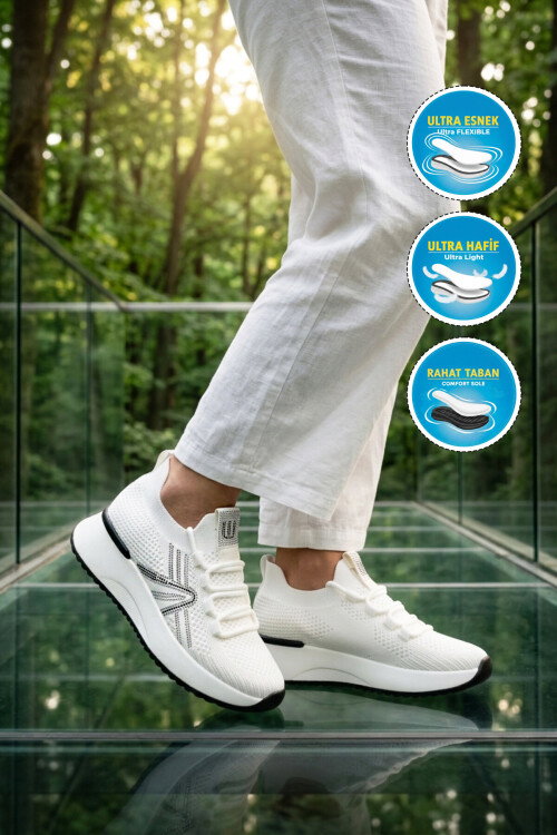 Beyaz Anorak Hafif Bağcıklı Kadın Casual Ayakkabı 2058 G