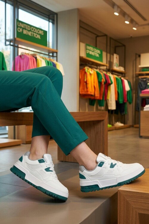 Beyaz Yeşil Bağcıklı Hafif Unisex Spor Ayakkabı BN-12158 G