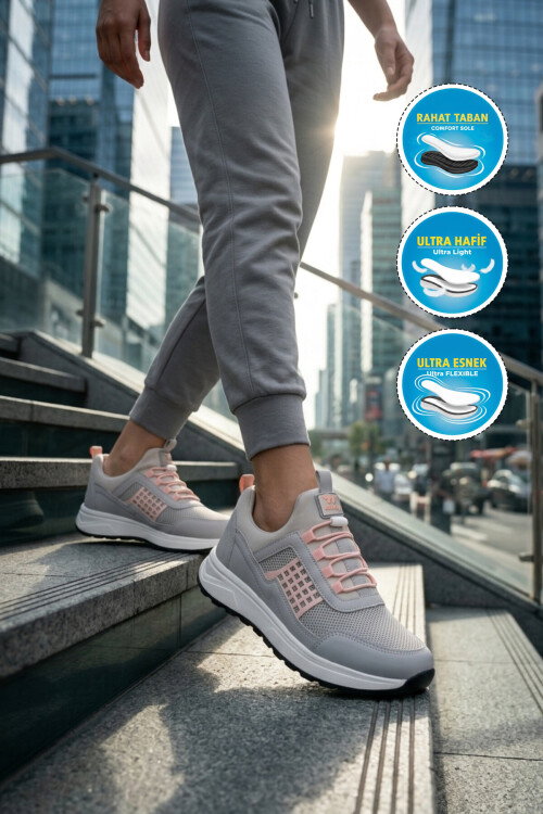 Buz Pudra Fileli Hafif Esnek Kilit Bağcıklı Unisex Spor Ayakkabı Motano G