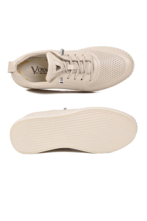 Ekru Hakiki Deri Anatomik Kadın Casual Ayakkabı Z094 Z