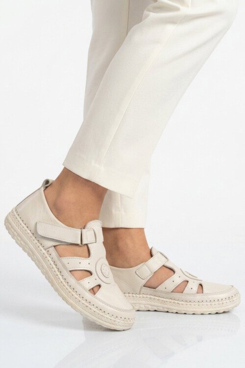 Ekru Hakiki Deri Anatomik Kadın Casual Ayakkabı Z520 Z