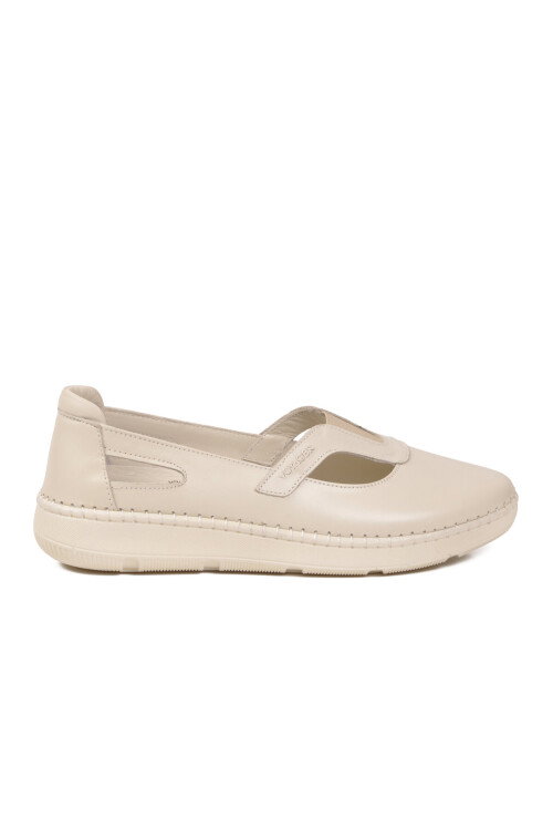 Ekru Hakiki Deri Anatomik Kadın Casual Ayakkabı Z541 Z