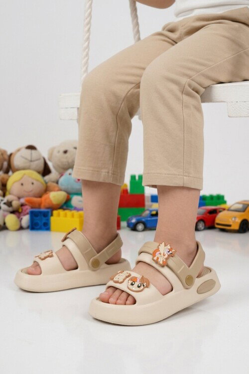 Ekru Hafif Esnek Eva Taban Unisex Çocuk Terlik 4505 F-P