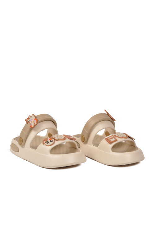 Ekru Hafif Esnek Eva Taban Unisex Çocuk Terlik 4505 F-P