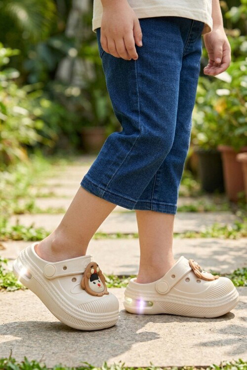 Ekru Eva Hafif Esnek Unisex Çocuk Sabo Terlik 2316 B-P