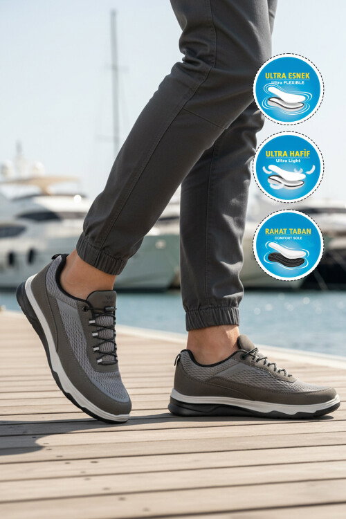Füme Fileli Hafif Esnek Hava Alabilen Erkek Spor Ayakkabı Elvara M