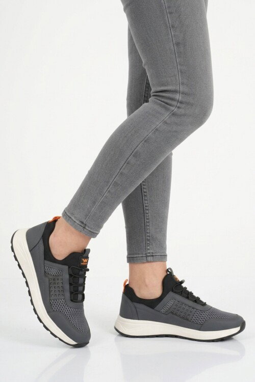 Füme Fileli Hafif Esnek Kilit Bağcıklı Unisex Spor Ayakkabı Motano G