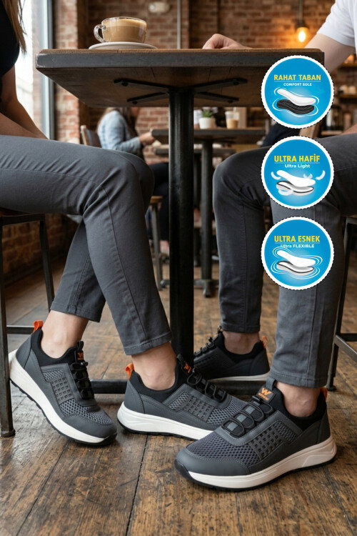 Füme Fileli Hafif Esnek Kilit Bağcıklı Unisex Spor Ayakkabı Motano G