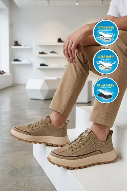 Haki Fileli Esnek Hava Alabilen Erkek Casual Ayakkabı 26Y514 M