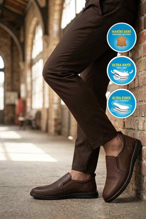 Kahve Hakiki Deri Erkek Casual Ayakkabı 2297 M