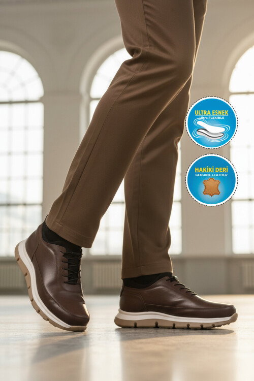 Kahve Hakiki Deri Erkek Casual Ayakkabı 2253 M