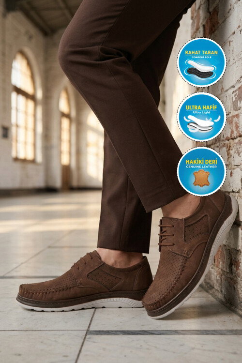 Kahve Hakiki Deri Erkek Casual Ayakkabı 768 M