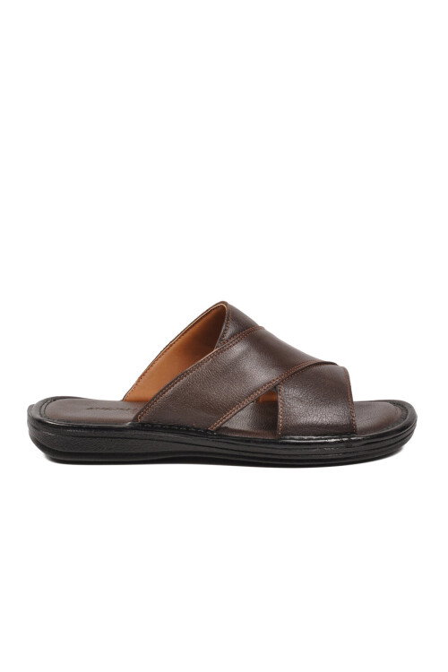 Kahve Hakiki Deri Yumuşak Taban Erkek Terlik 8523 M