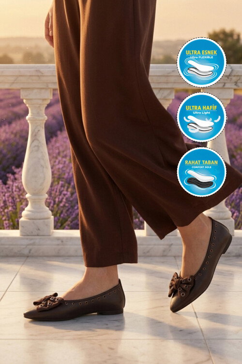 Kahve Hafif Esnek Kadın Babet Ayakkabı 351092 Z