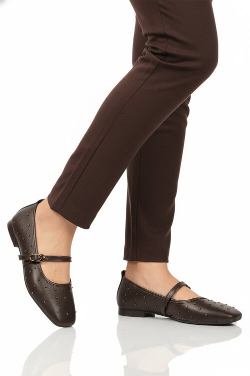 Kahve Kemerli Hafif Kadın Babet Ayakkabı 351080 Z