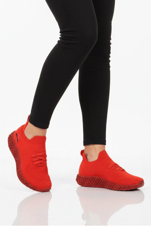 Kırmızı Fileli Hafif Kolay Giyilebilir Unisex Spor Ayakkabı PC-32711 G