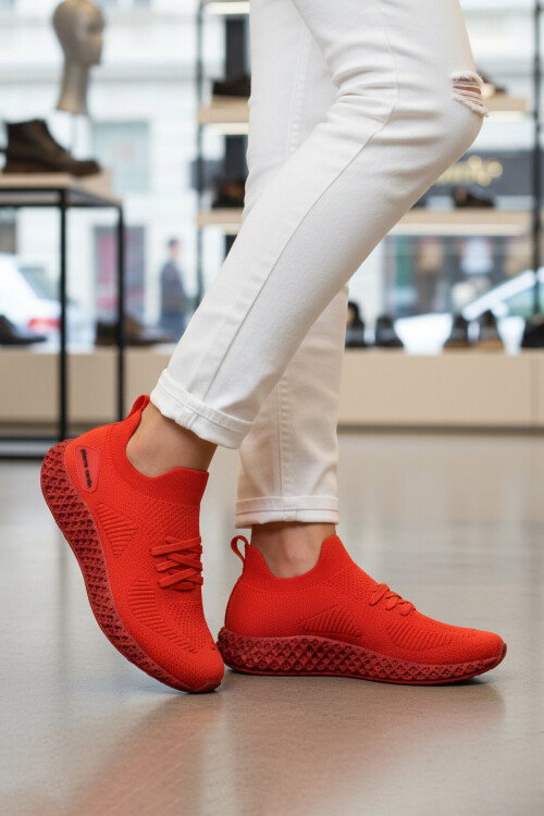 Kırmızı Fileli Hafif Kolay Giyilebilir Unisex Spor Ayakkabı PC-32711 G