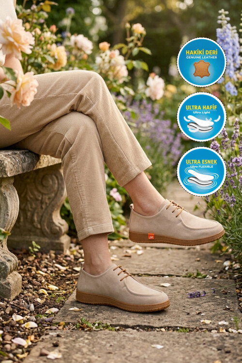Kum Nubuk Hakiki Deri Kadın Casual Ayakkabı 2005 Z