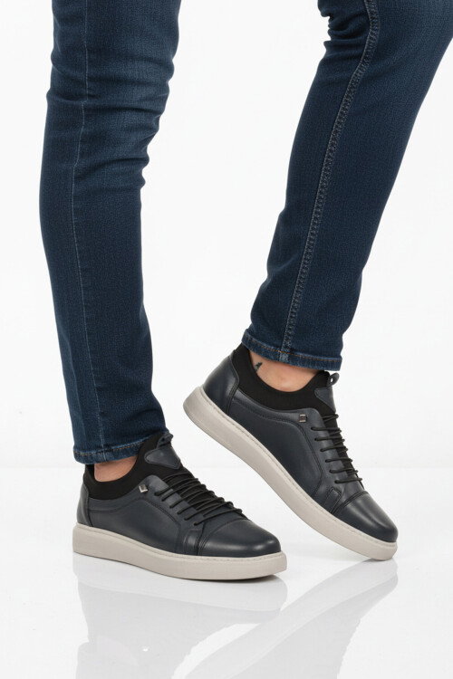 Lacivert Hakiki Deri Erkek Casual Ayakkabı 818 M