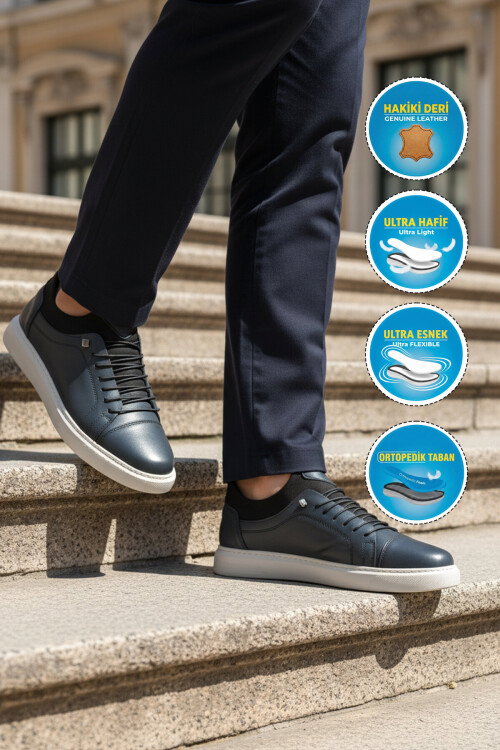Lacivert Hakiki Deri Erkek Casual Ayakkabı 818 M