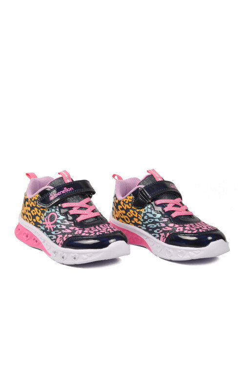 Lacivert Cırtlı Işıklı Hafif Kız Çocuk Spor Ayakkabı BNI-10181 F