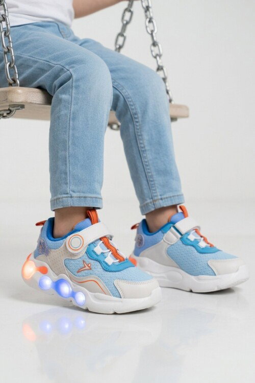 Mavi Cırtlı Işıklı Hafif Erkek Çocuk Spor Ayakkabı Flash P