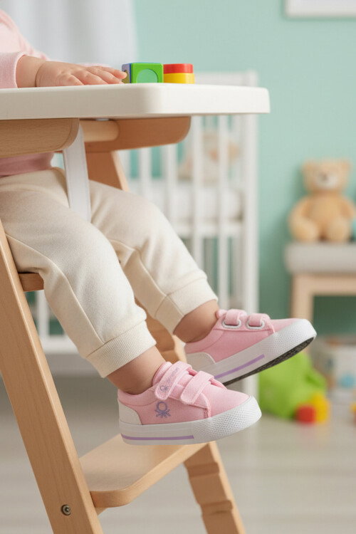 Pembe Keten Cırtlı Hafif Bebek Spor Ayakkabı BNI-30970 B