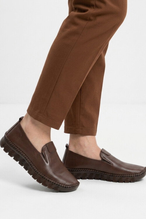 Premium Kahve Hakiki Deri Kadın Casual Ayakkabı 44410 Z