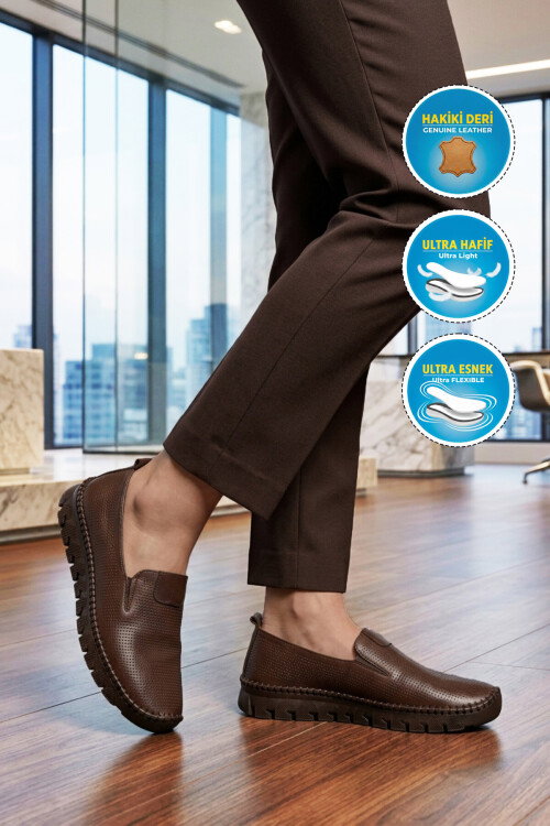 Premium Kahve Hakiki Deri Kadın Casual Ayakkabı 44410 Z
