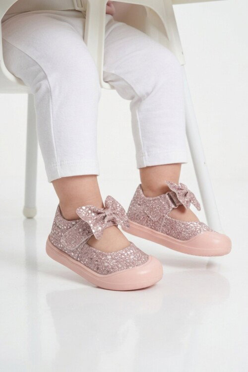 Pudra Cırtlı Hafif Fiyonk Detaylı Anatomik Bebek Ayakkabı Darla İA